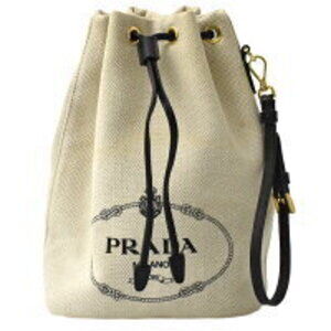 Prada bucket bag drawstring natural black canvas